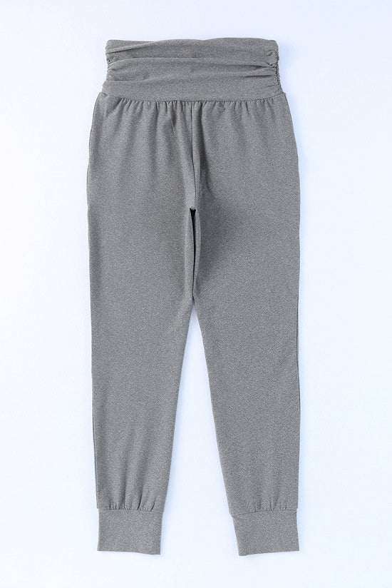 Grey high waisted leggings with pleated pocket