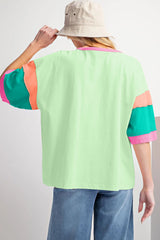 Oversize high with sleeve green and round neck with contrasting seams