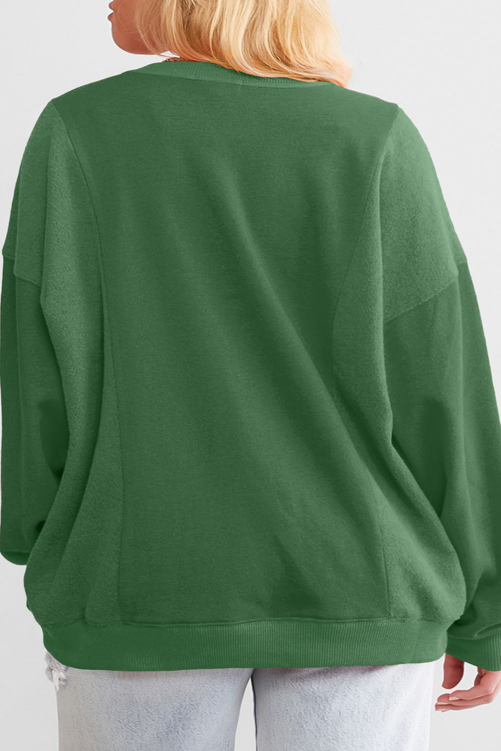 Blackish Green Plus Size Round Neck Patchwork Loose Sweatshirt