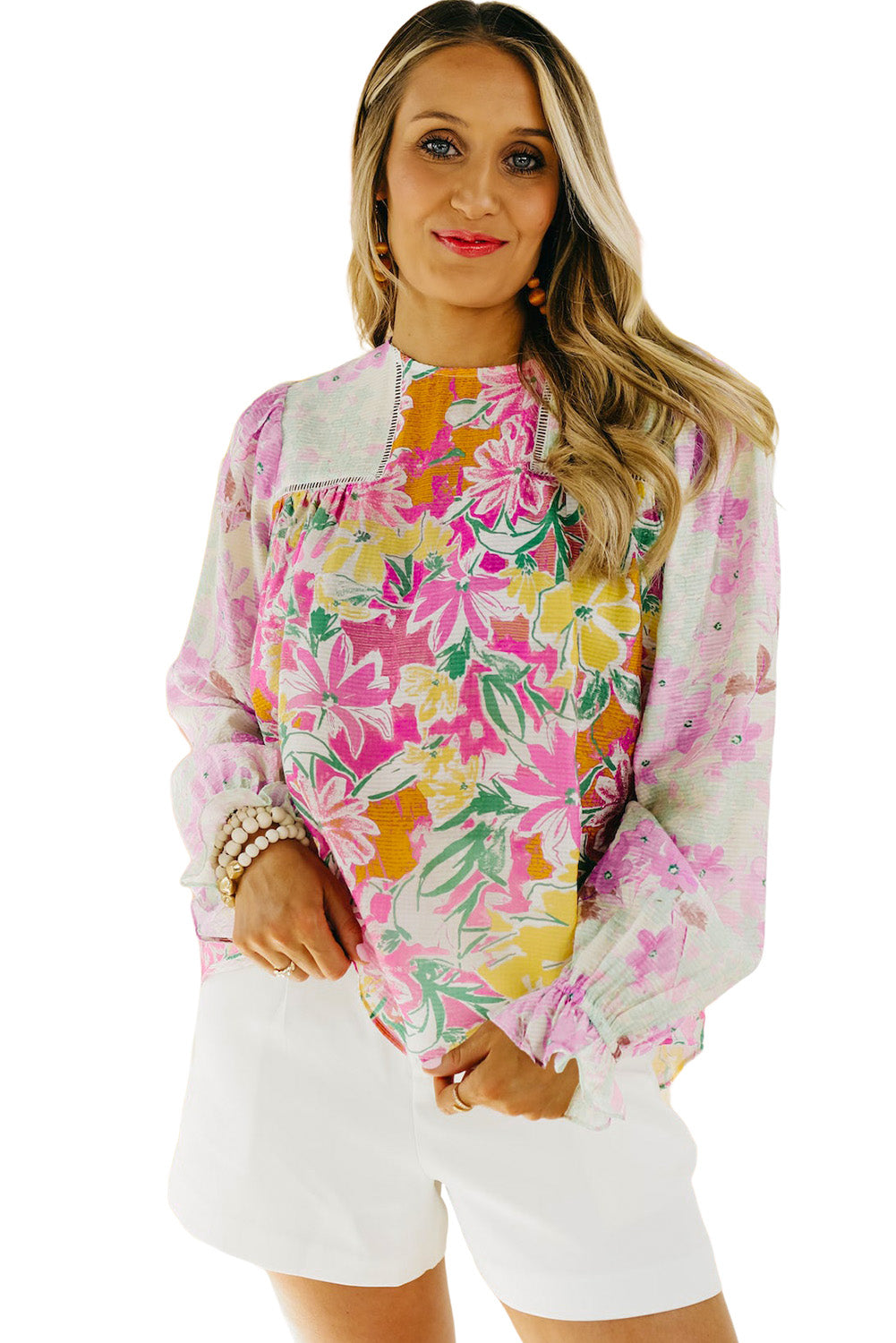 Lila Blumen Patchwork Spitzenverzierbluse