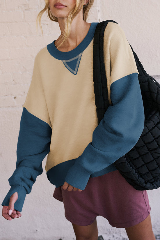 Drooping and sleeve shoulder sweatshirt with hole for the thumb