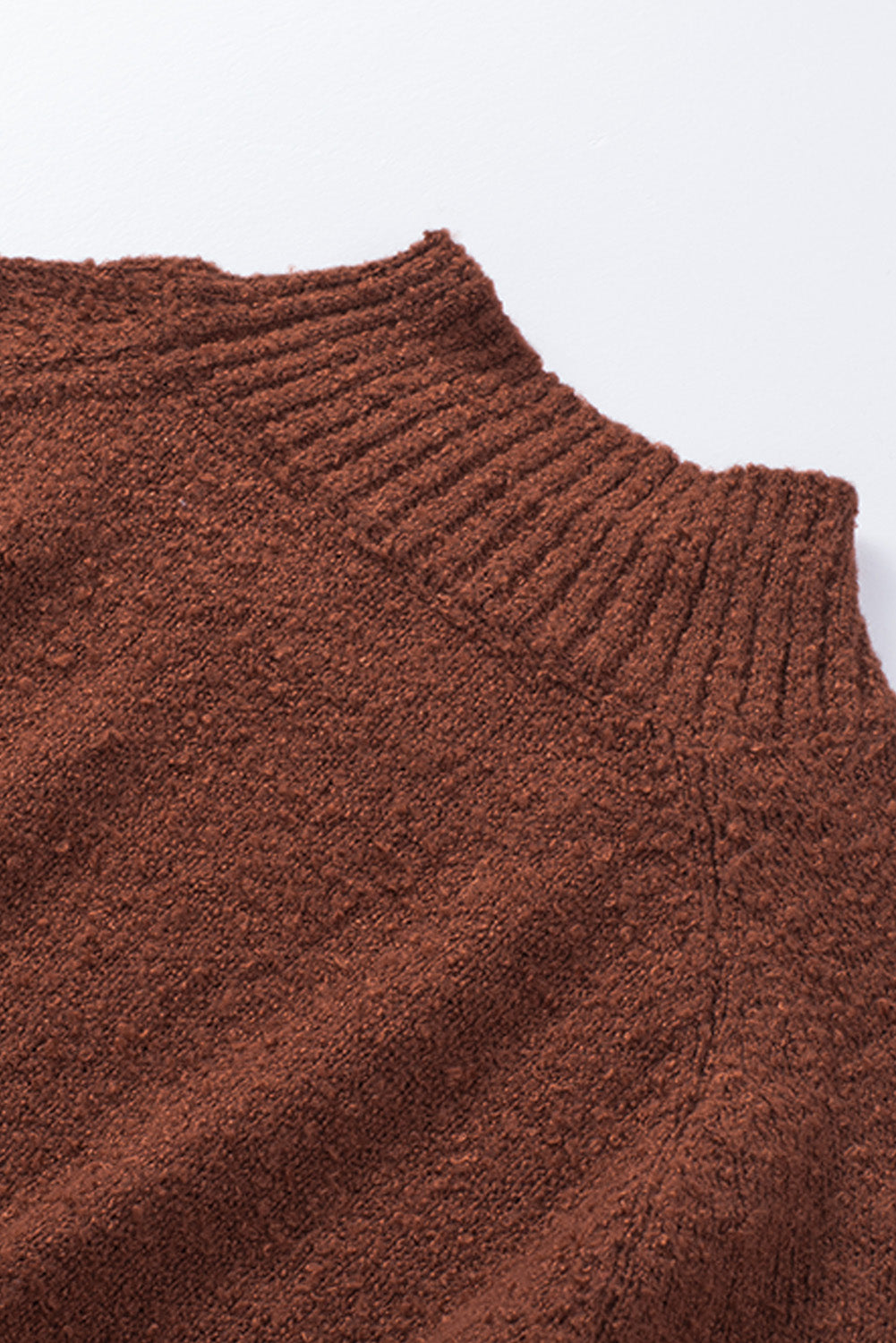 Brown Solid Color Lantern Sleeve Knitted Sweater