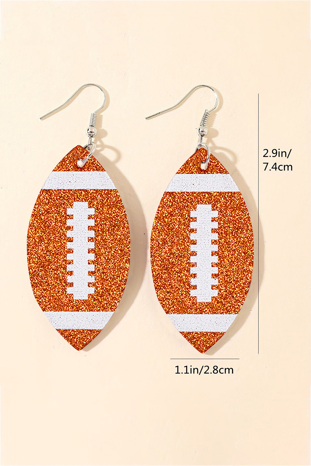 Boucles d'oreilles pendantes en forme de pamplemousse et de football de rugby à paillettes orange