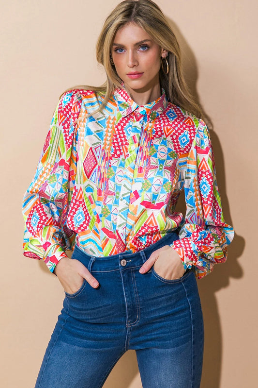 Camicia casual a maniche lunghe multicolour a astratto