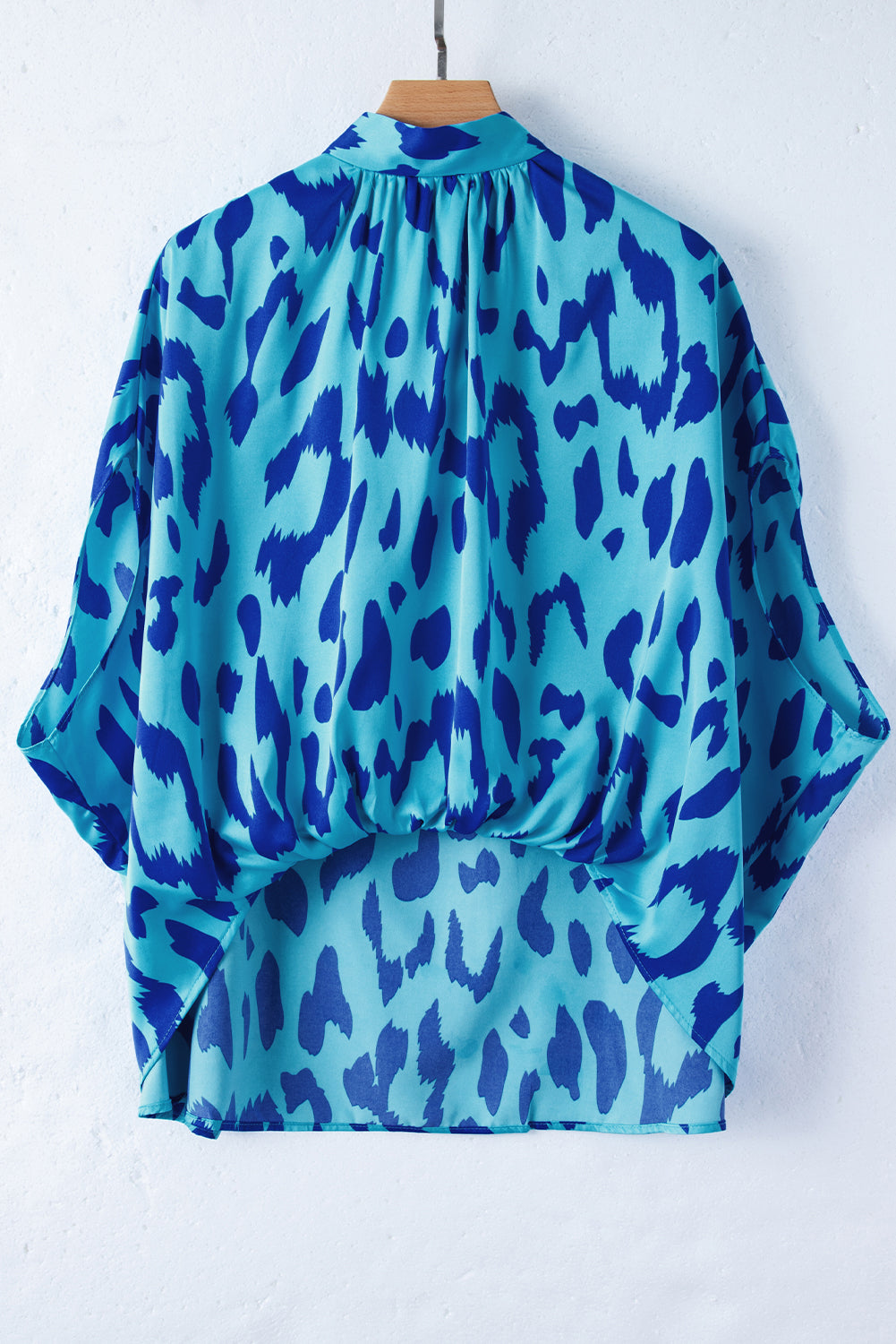 High Caftan Blue with Animal Print and Detail with rising collar