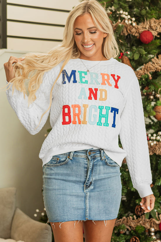 White sweatshirt in twisted knitting Merry and Bright *