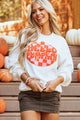 White Halloween Pumpkin Patch Terry Sweatshirt