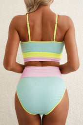 Sexy bikini set high waist with colored blocks