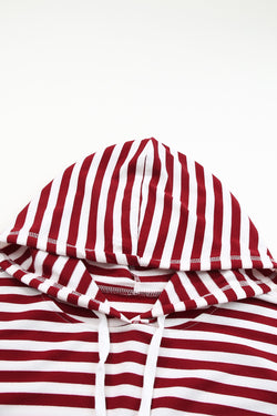 Burgundy Striped Drawstring Hoodie with Kangaroo Pocket