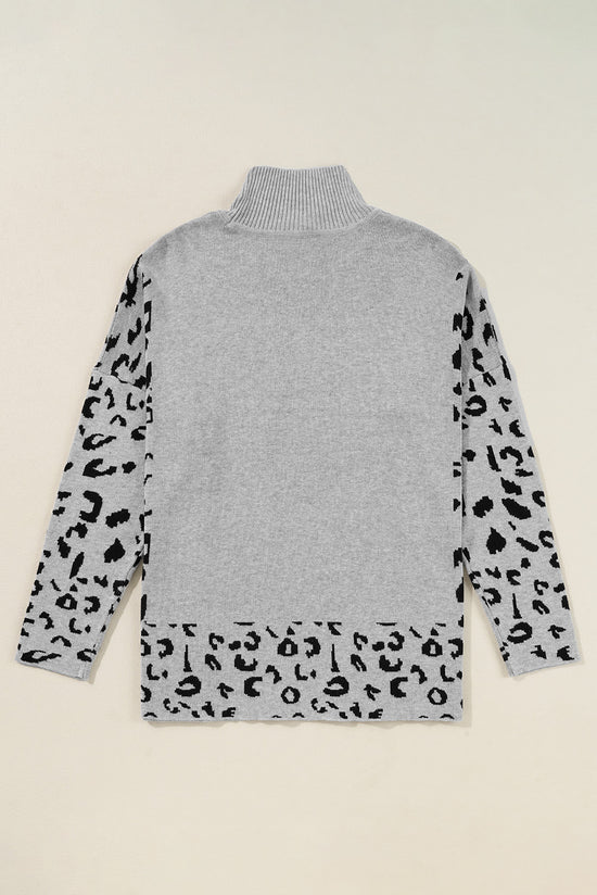 Leopardo gris pulite uversize con collar vertical *