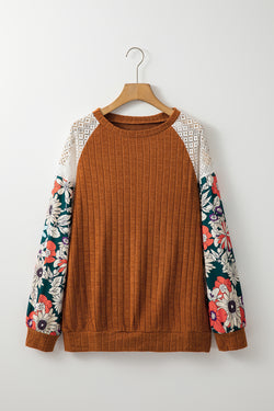 Long sleeve ribbed blouse and Cinnamon floral patchwork