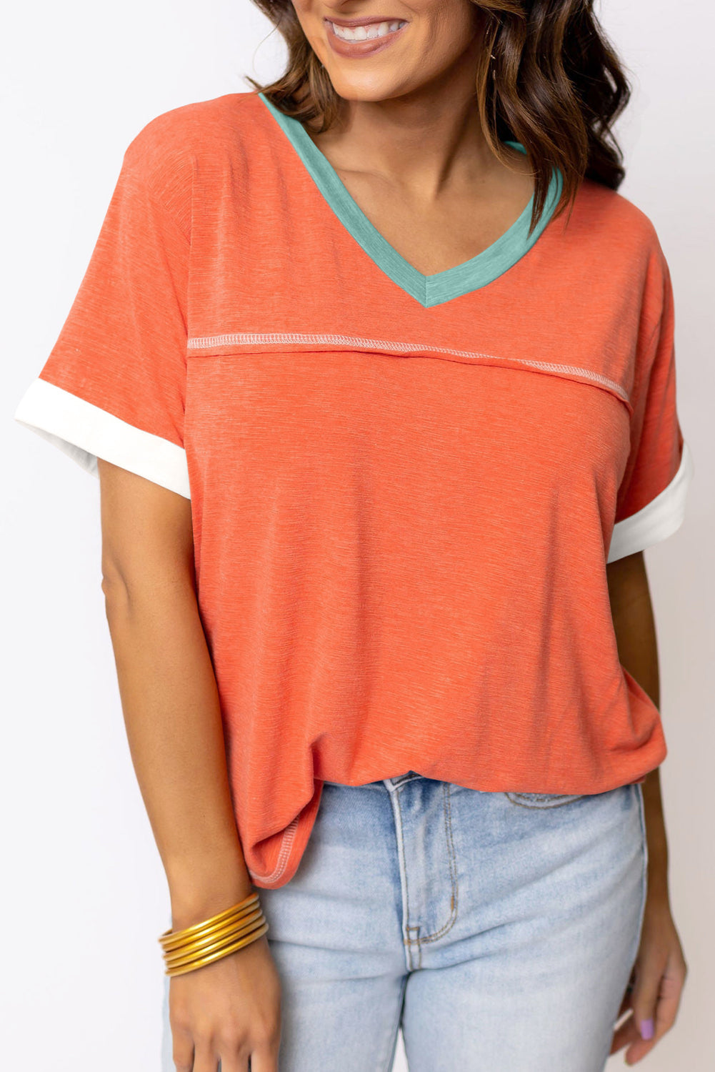 V-neck t-shirt with exposed seams *