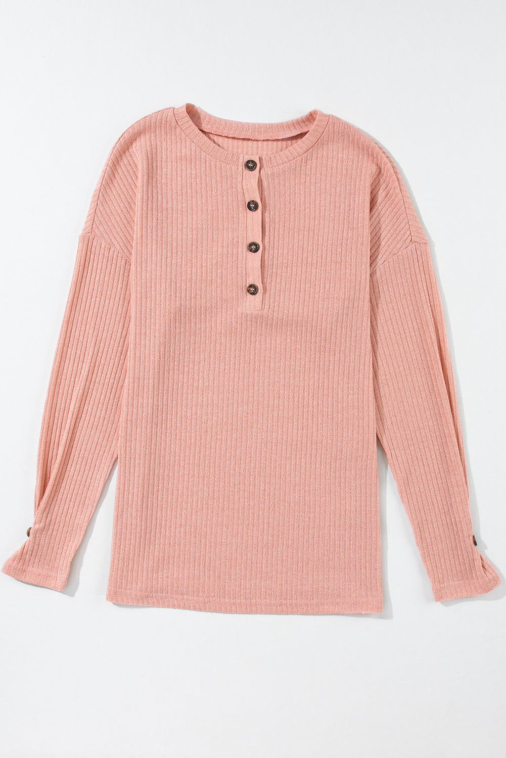 Top de punto henley texturizado de canalé rosa tostado