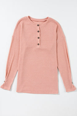 Tan Pink - Top de tejido texturizado de Henley picado