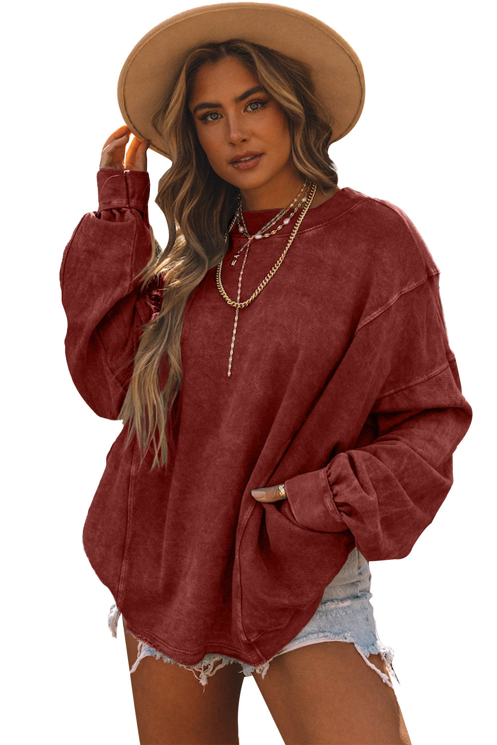 Sweat-shirt oversize torsadé avec dos ouvert et coutures exposées rouge vif