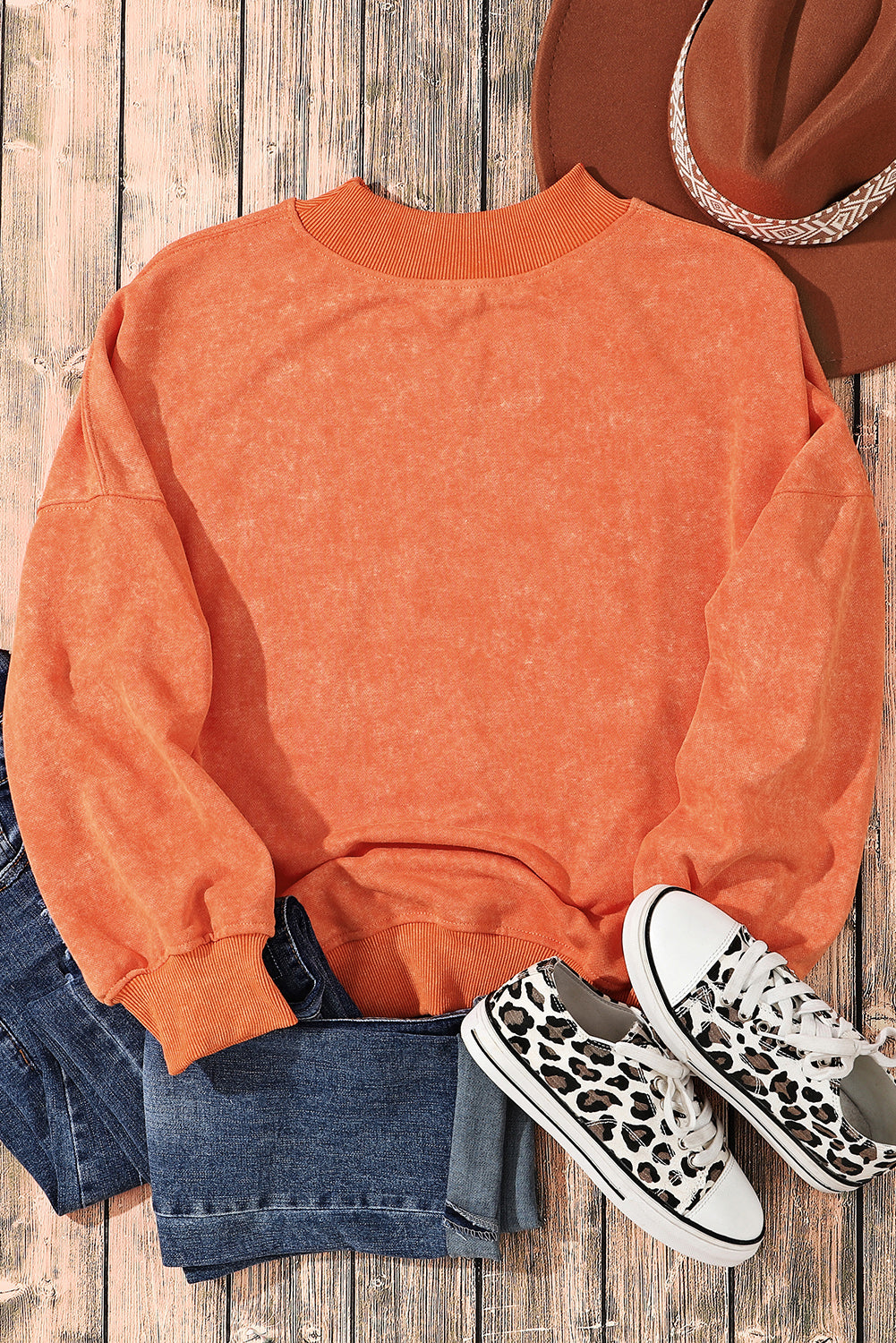 Orange Drop Schulter -Crew -Nackenpullover Sweatshirt