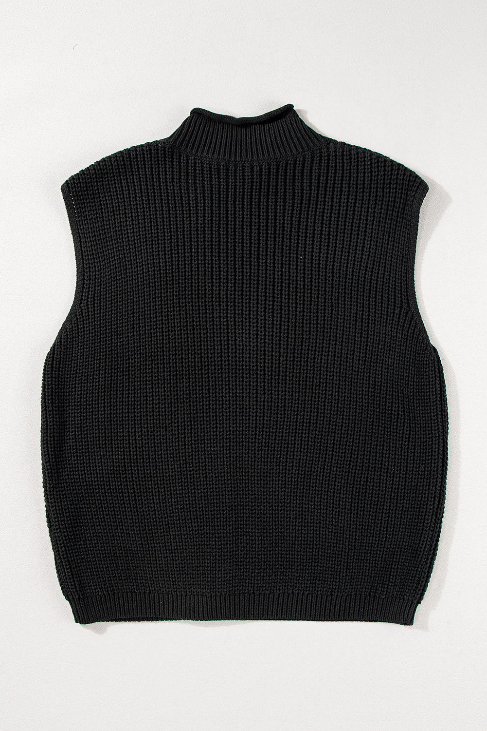 Black Solid Color Cable Knit High Neck Sweater Vest