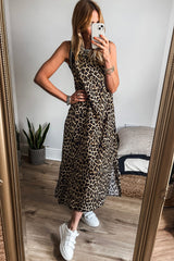 Robe longue noire sans manches léopard *