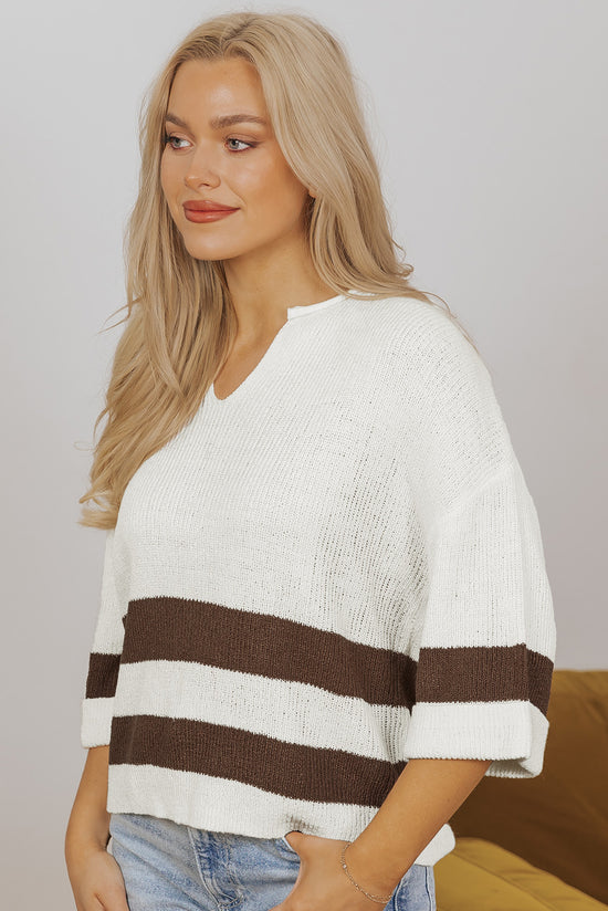 Short-collar-collar-collar t-shirt in notched and brown striped