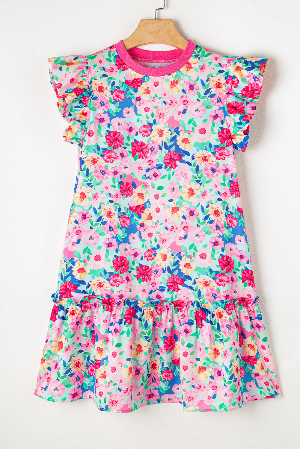 Manga multicolor de estampado floral mini vestido con volantes