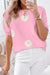 High knitted with short sleeves with pink flowers pattern