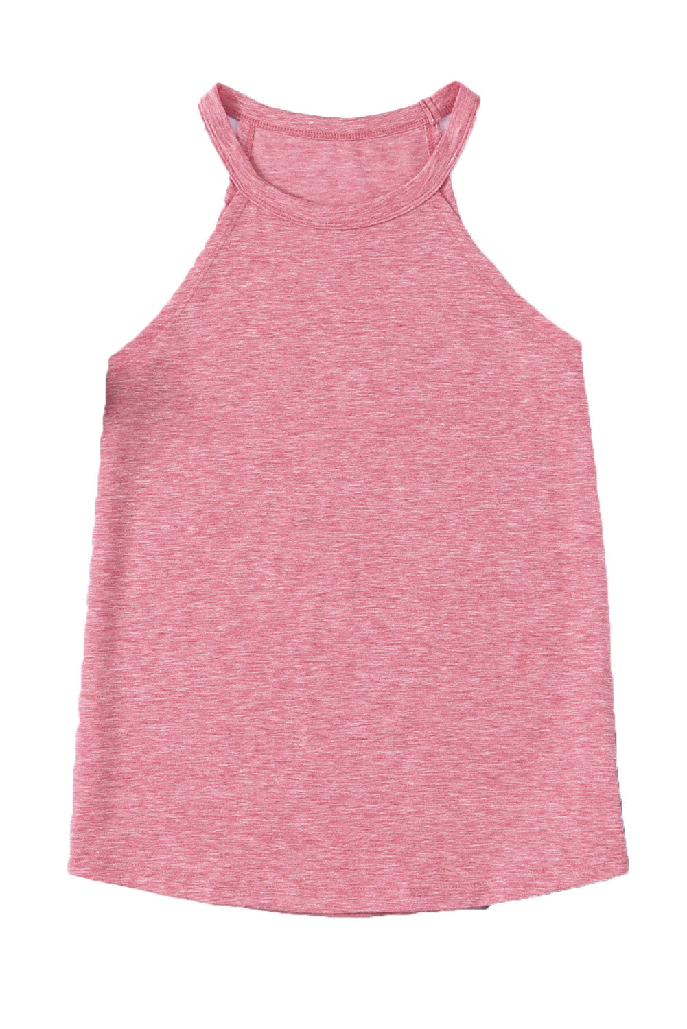 Camiseta de tanque de cuello de color sólido rosa sólido