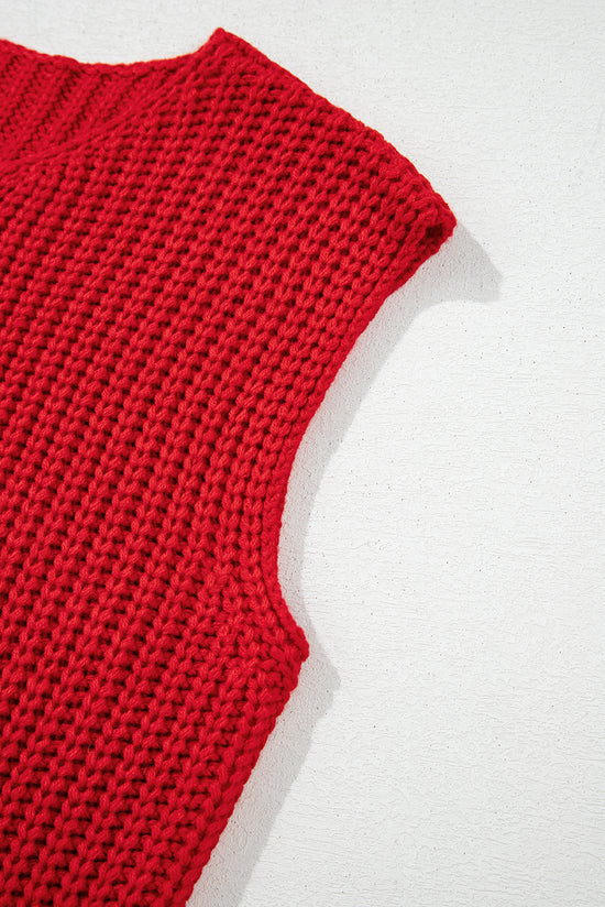 Buried -style buttoned knitted shot sweater with ardent red with side pockets