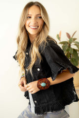 Black denim jacket with short sleeves *