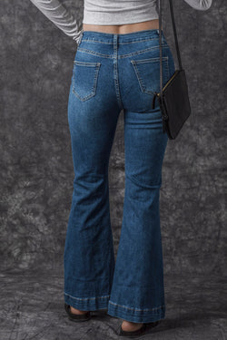 High wave flared jeans with pocket and seams sewn