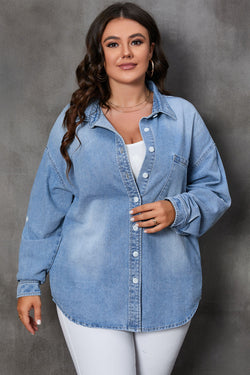 Sky Blue Large Chest Pocket Buttoned Denim Jacket