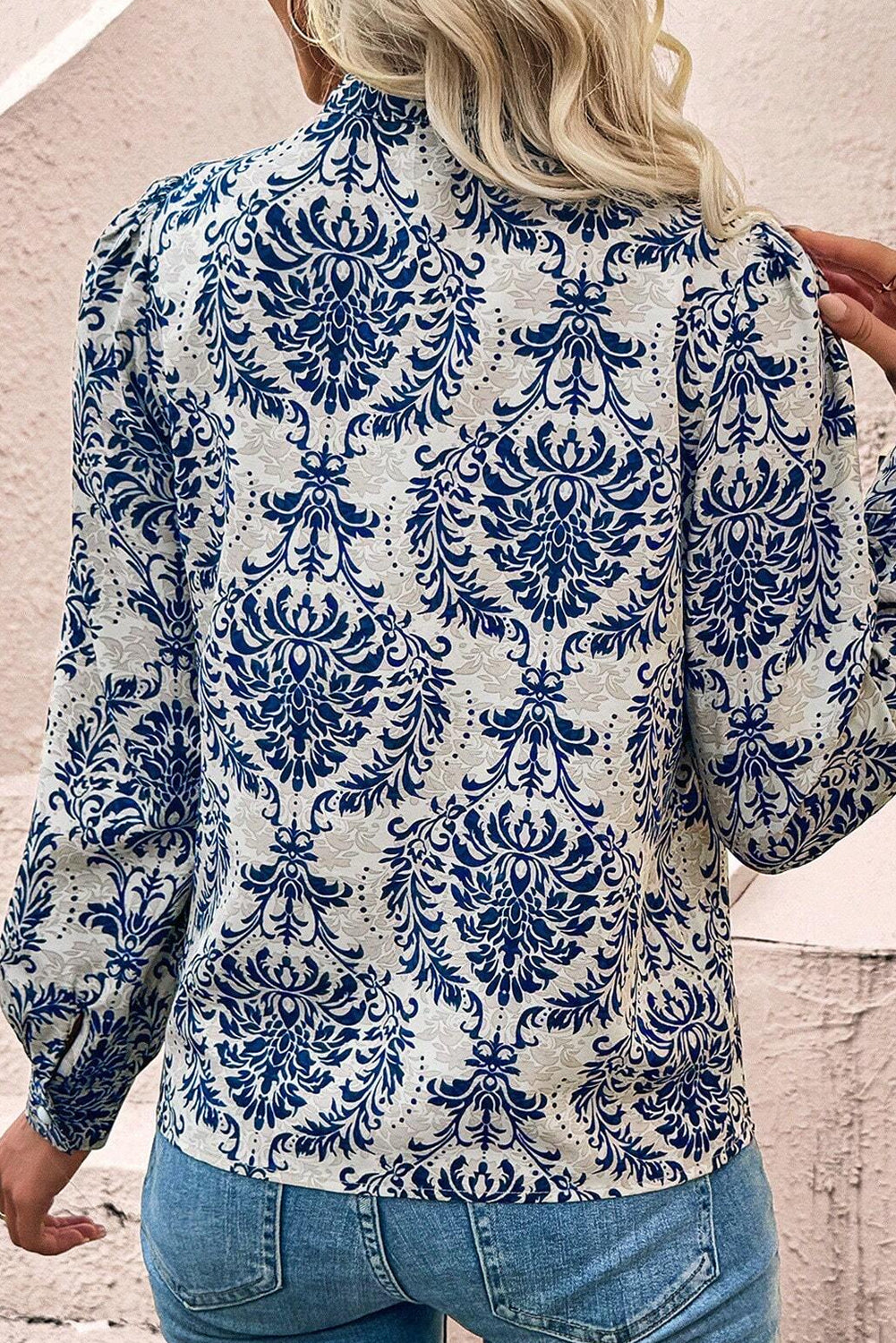 Chemise bleu ciel à motif tribal imprimé et col cranté boutonnée de grande taille