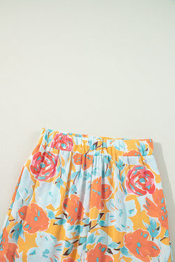 Pantalones altos de 2 piezas de 2 habitaciones con estampado floral de naranja corto