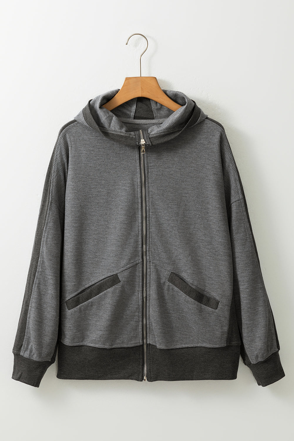 Chaqueta con capucha con cremallera completa de goma térmica gris