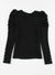 Black textured solid color buttoned mutton sleeve top