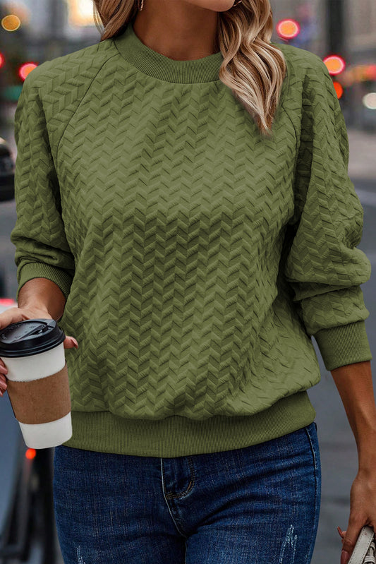 Sweat-shirt à manches raglan texturé uni vert jungle