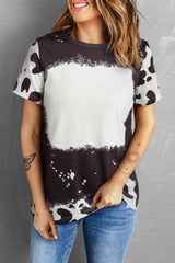 Black T-shirt with short sleeves and Tie Dye discolored round neck