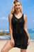 Black beach dress without openwork sleeve with hook with tightening cord