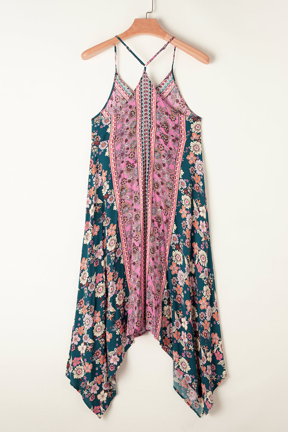 Pink Bohemian Floral Patchwork Impresión Long Sundress