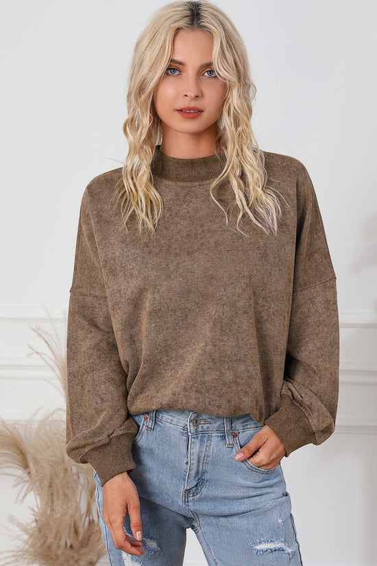 Brown Crew Neck Drop Shoulder Sweatshirt