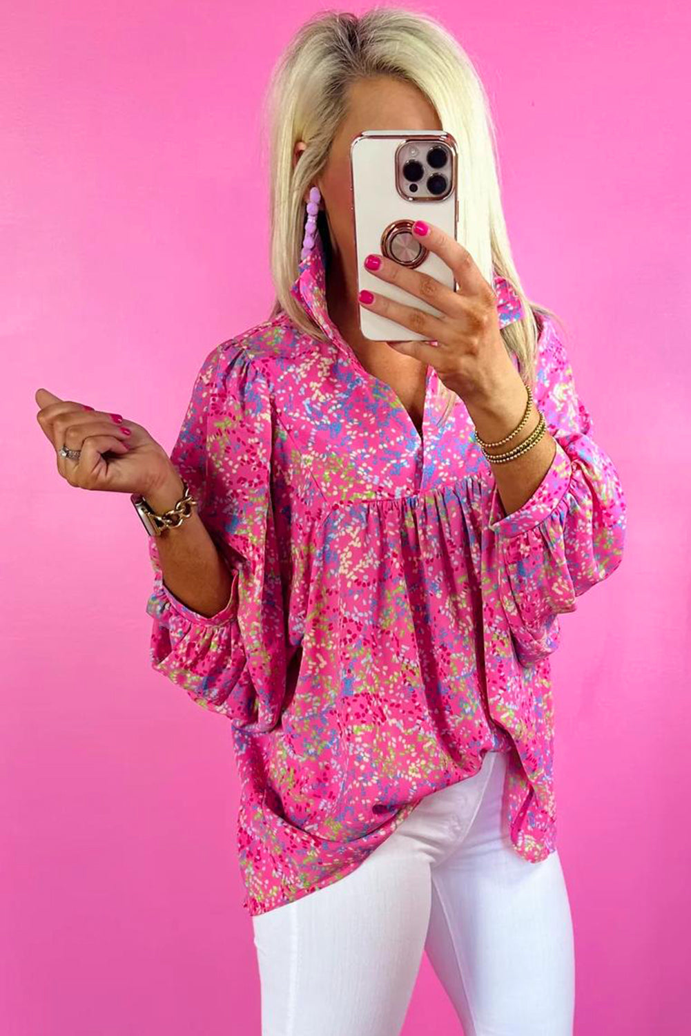 Blouse babydoll à col en V et imprimé *-A WOMAN WE LOVE