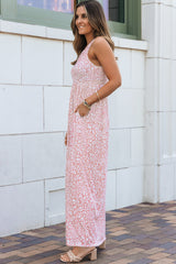 Long -free pocket sleeve dress and pink leopard print