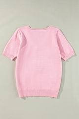 Short -sleeved sweater and pink flower hrp -in collar