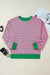 Collar de collar redonda sudadera de cuello con rayas rosadas, grande