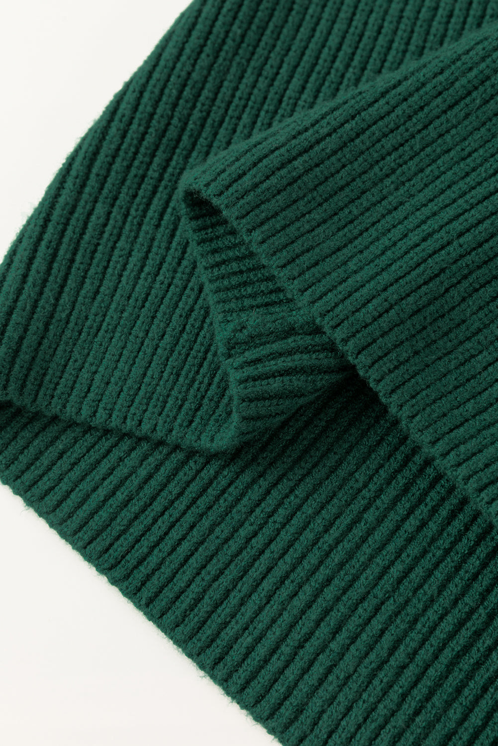 Sweater de manga de tapa acanalada de bolsillo de pecho verde negruzco v cuello