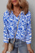 Blue blouse bohemian printed with 3/4 sleeve and tied collar