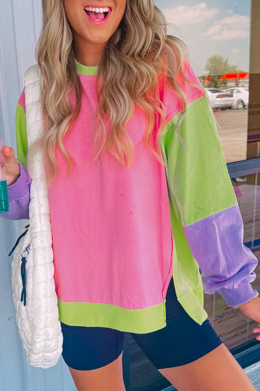 Pink Colorblock exponierte Seam Crewneck Freigelassener Sweatshirt