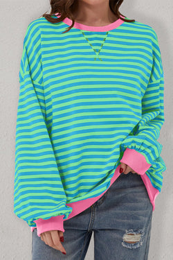 Over-dimensional sweatshirt with sky blue stripes *