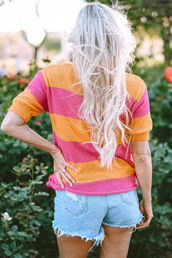 Pull Tricotted T-shirt with orange stripes and color blocks