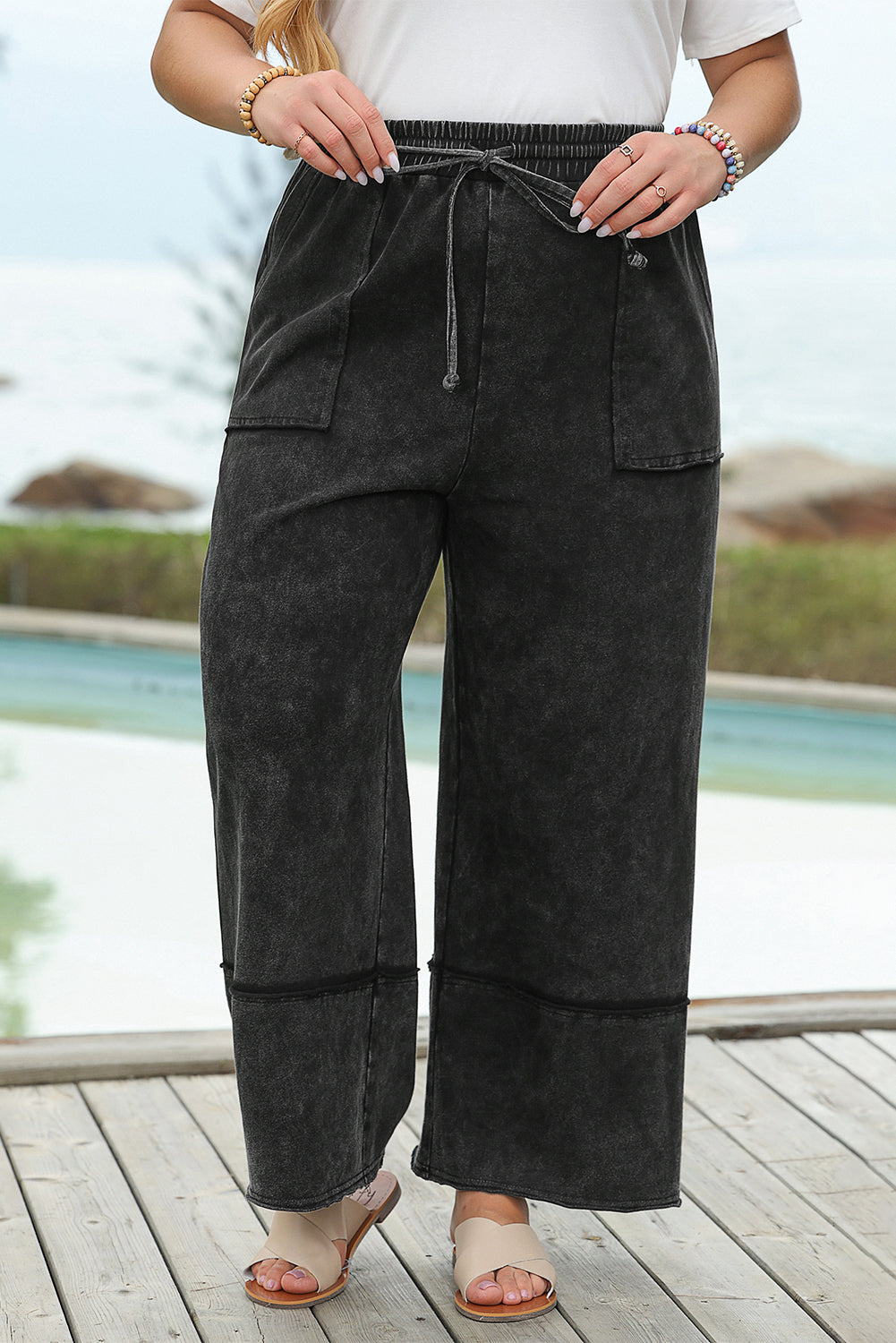 Black Plus Mineral Wash Exposed Seam Wide Gaming Pants