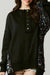 Black Henley Sweatshirt with Sequins and High and Bas